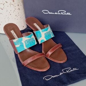 Beautiful Oscar de la Renta Bling Turquoise Heels Slides 39 38